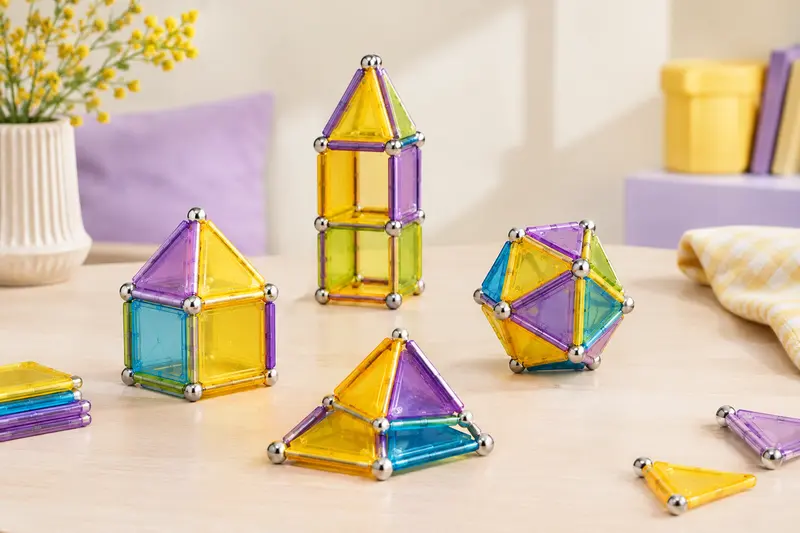 Pièces magnétiques assemblées en structures géométriques colorées