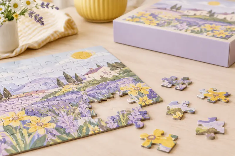 Puzzle coloré en cours d’assemblage avec quelques pièces séparées