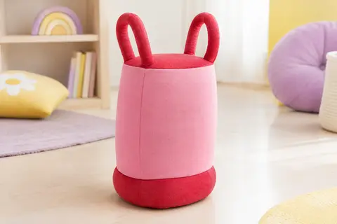 Ballon sauteur Toyzey rose et rouge en mousse, avec poignées souples et base rembourrée