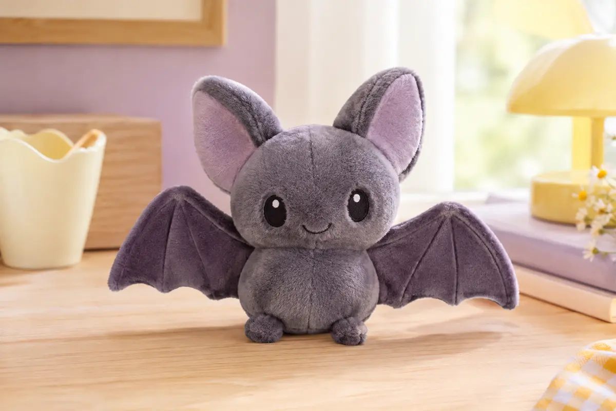 Peluche Wild Republic de 17 cm représentant une chauve-souris, posée dans un décor doux et lumineux.